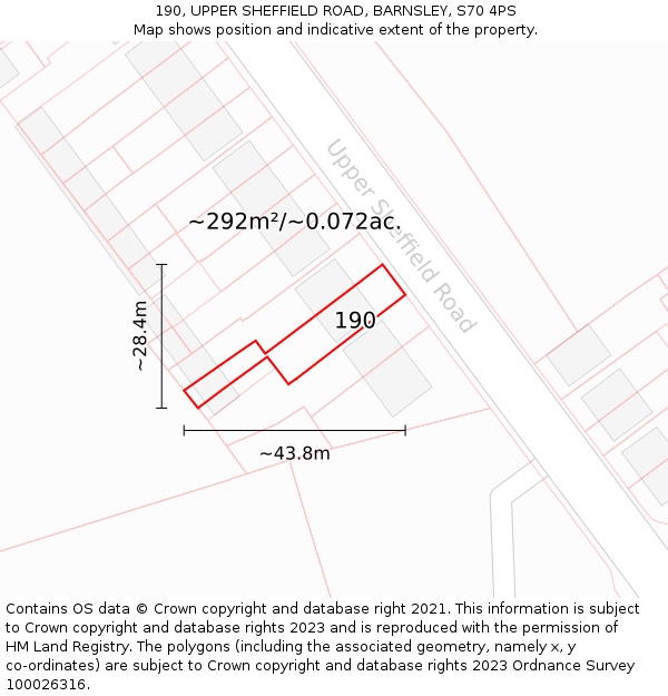 190, UPPER SHEFFIELD ROAD, BARNSLEY, S70 4PS: Plot and title map