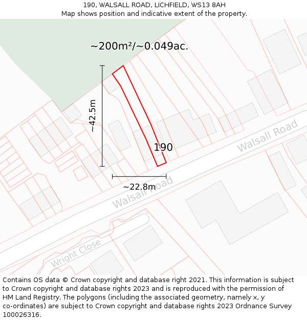 190, WALSALL ROAD, LICHFIELD, WS13 8AH: Plot and title map