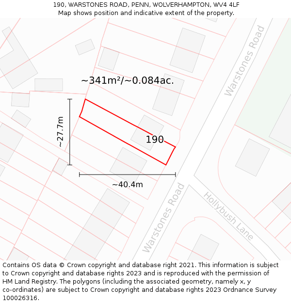 190, WARSTONES ROAD, PENN, WOLVERHAMPTON, WV4 4LF: Plot and title map