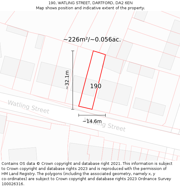 190, WATLING STREET, DARTFORD, DA2 6EN: Plot and title map