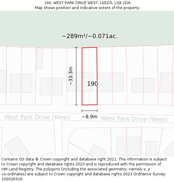 190, WEST PARK DRIVE WEST, LEEDS, LS8 2DA: Plot and title map