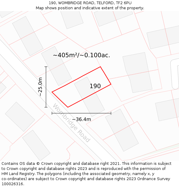 190, WOMBRIDGE ROAD, TELFORD, TF2 6PU: Plot and title map