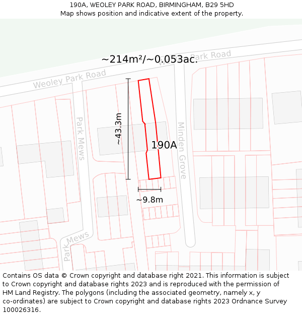 190A, WEOLEY PARK ROAD, BIRMINGHAM, B29 5HD: Plot and title map