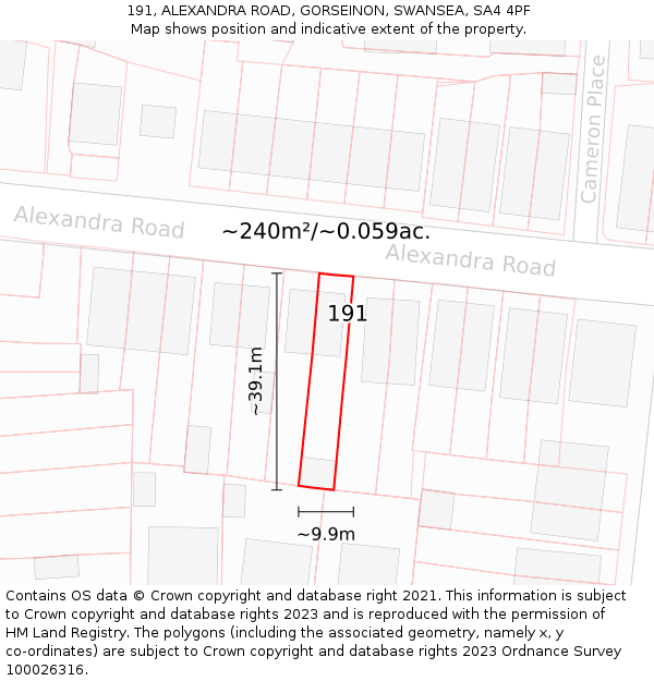 191, ALEXANDRA ROAD, GORSEINON, SWANSEA, SA4 4PF: Plot and title map