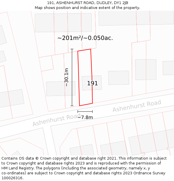 191, ASHENHURST ROAD, DUDLEY, DY1 2JB: Plot and title map