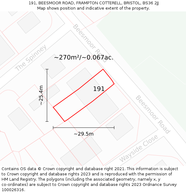 191, BEESMOOR ROAD, FRAMPTON COTTERELL, BRISTOL, BS36 2JJ: Plot and title map