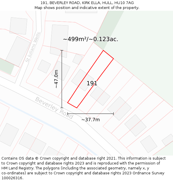 191, BEVERLEY ROAD, KIRK ELLA, HULL, HU10 7AG: Plot and title map