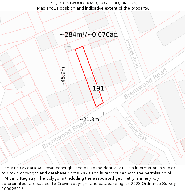191, BRENTWOOD ROAD, ROMFORD, RM1 2SJ: Plot and title map