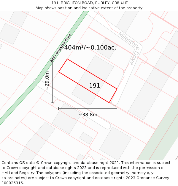 191, BRIGHTON ROAD, PURLEY, CR8 4HF: Plot and title map
