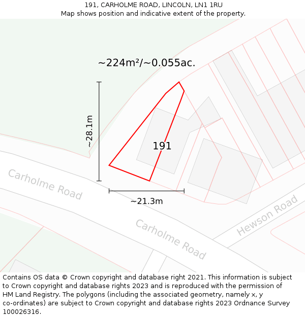 191, CARHOLME ROAD, LINCOLN, LN1 1RU: Plot and title map