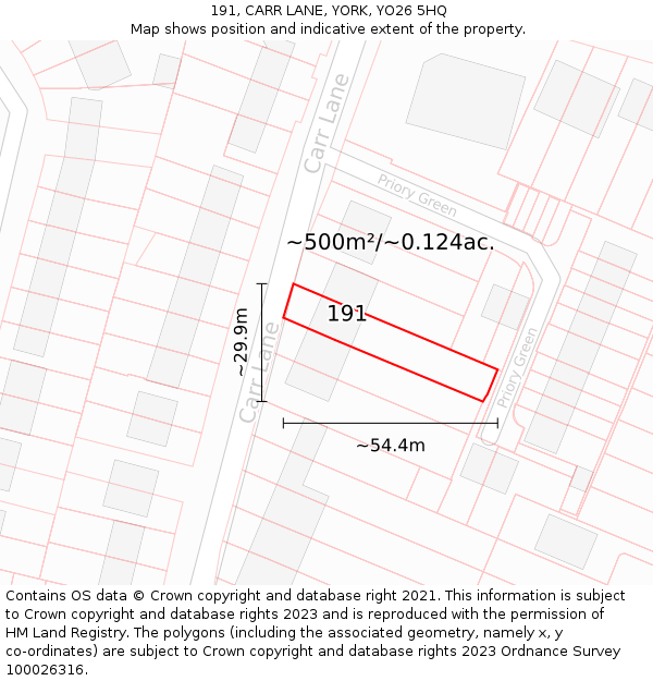 191, CARR LANE, YORK, YO26 5HQ: Plot and title map