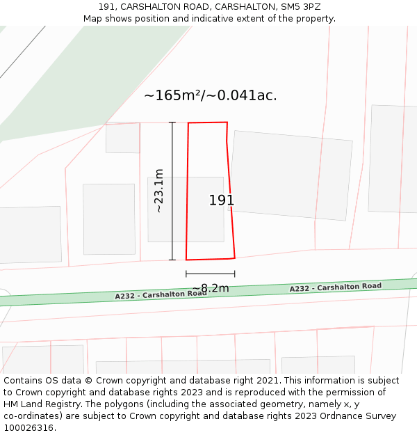 191, CARSHALTON ROAD, CARSHALTON, SM5 3PZ: Plot and title map