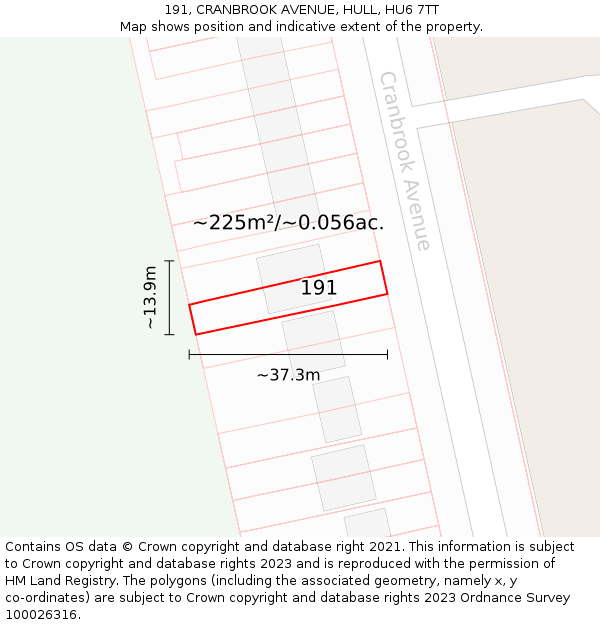 191, CRANBROOK AVENUE, HULL, HU6 7TT: Plot and title map