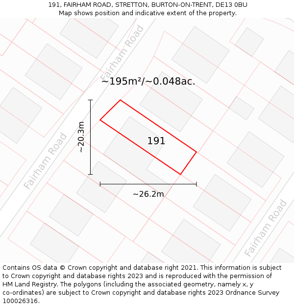 191, FAIRHAM ROAD, STRETTON, BURTON-ON-TRENT, DE13 0BU: Plot and title map