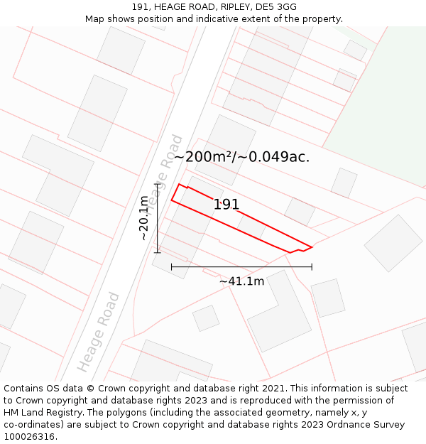 191, HEAGE ROAD, RIPLEY, DE5 3GG: Plot and title map