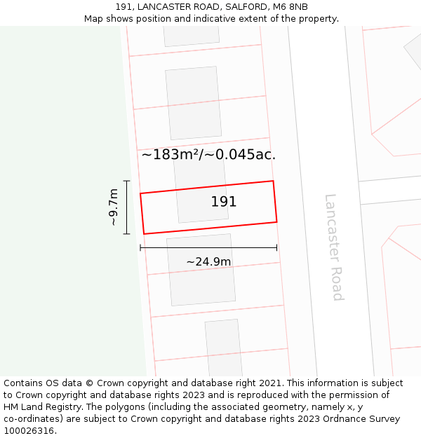 191, LANCASTER ROAD, SALFORD, M6 8NB: Plot and title map