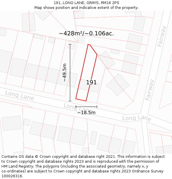 191, LONG LANE, GRAYS, RM16 2PS: Plot and title map