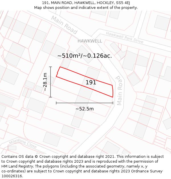 191, MAIN ROAD, HAWKWELL, HOCKLEY, SS5 4EJ: Plot and title map