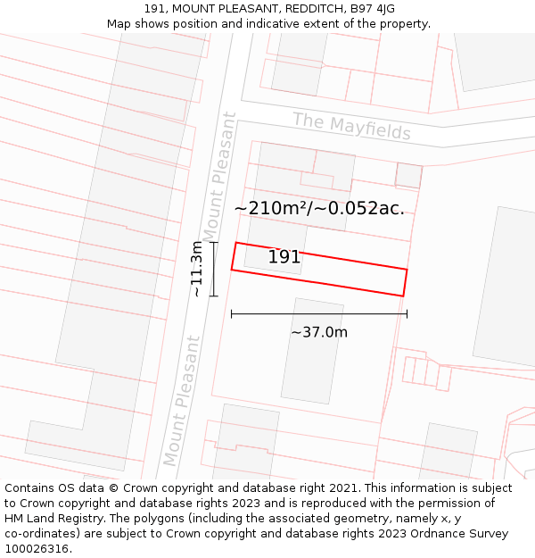 191, MOUNT PLEASANT, REDDITCH, B97 4JG: Plot and title map