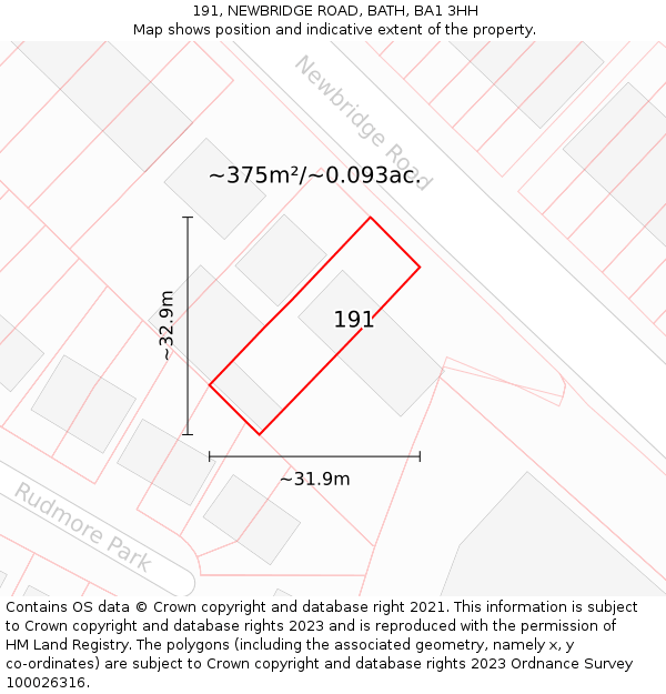 191, NEWBRIDGE ROAD, BATH, BA1 3HH: Plot and title map