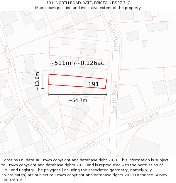 191, NORTH ROAD, YATE, BRISTOL, BS37 7LG: Plot and title map