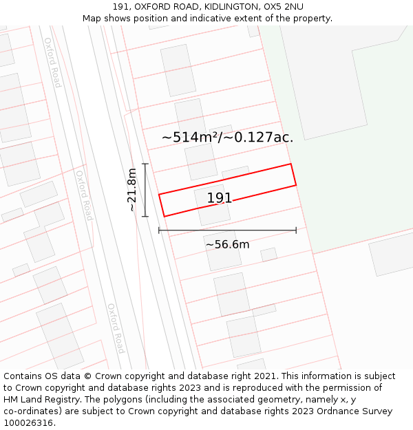 191, OXFORD ROAD, KIDLINGTON, OX5 2NU: Plot and title map