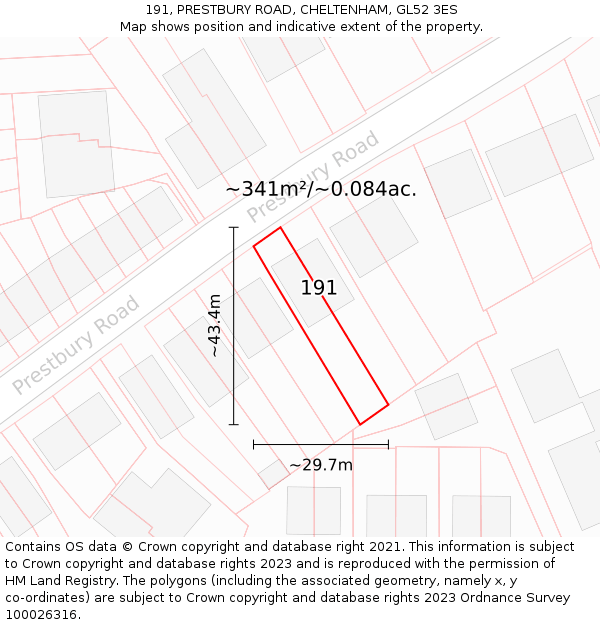 191, PRESTBURY ROAD, CHELTENHAM, GL52 3ES: Plot and title map