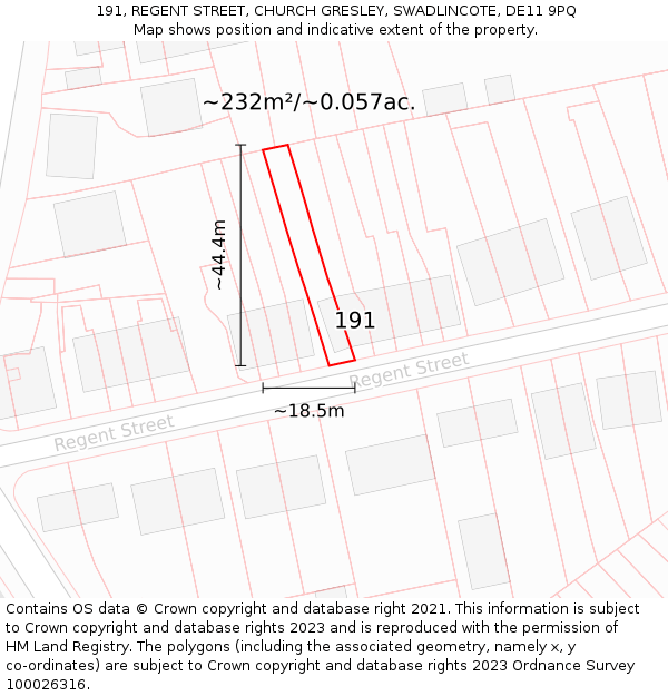 191, REGENT STREET, CHURCH GRESLEY, SWADLINCOTE, DE11 9PQ: Plot and title map