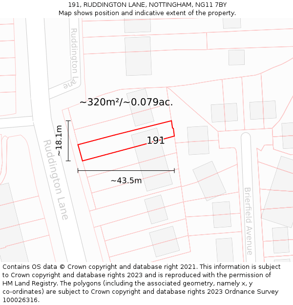 191, RUDDINGTON LANE, NOTTINGHAM, NG11 7BY: Plot and title map