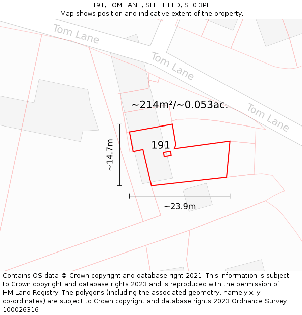 191, TOM LANE, SHEFFIELD, S10 3PH: Plot and title map