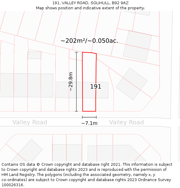 191, VALLEY ROAD, SOLIHULL, B92 9AZ: Plot and title map