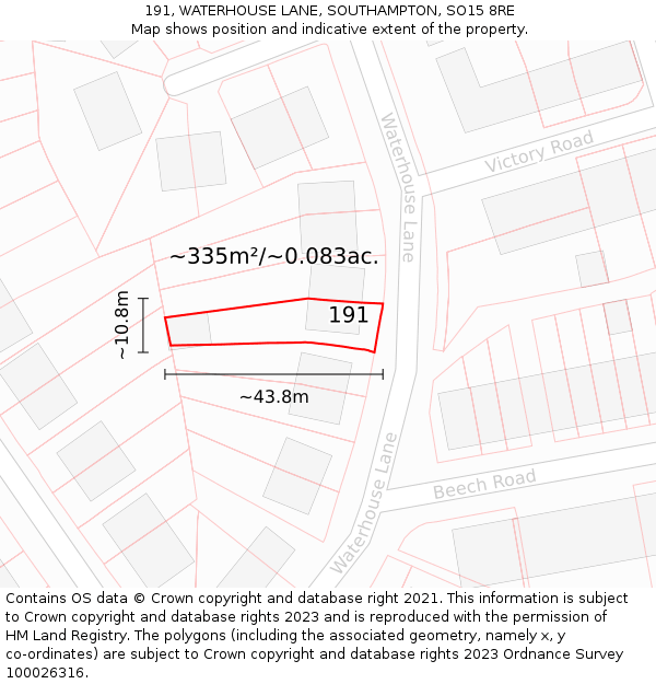 191, WATERHOUSE LANE, SOUTHAMPTON, SO15 8RE: Plot and title map