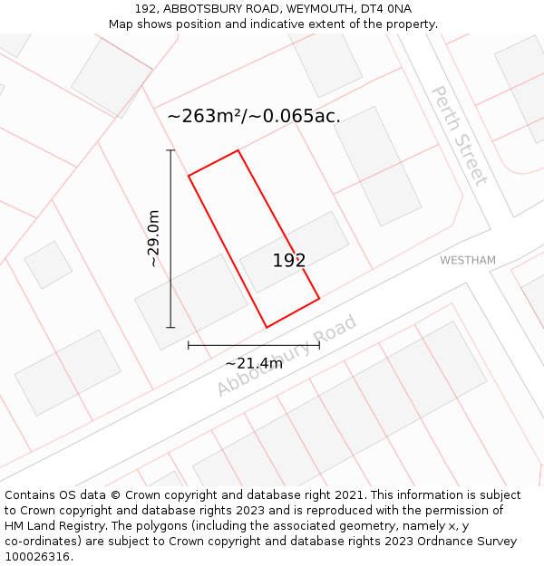 192, ABBOTSBURY ROAD, WEYMOUTH, DT4 0NA: Plot and title map