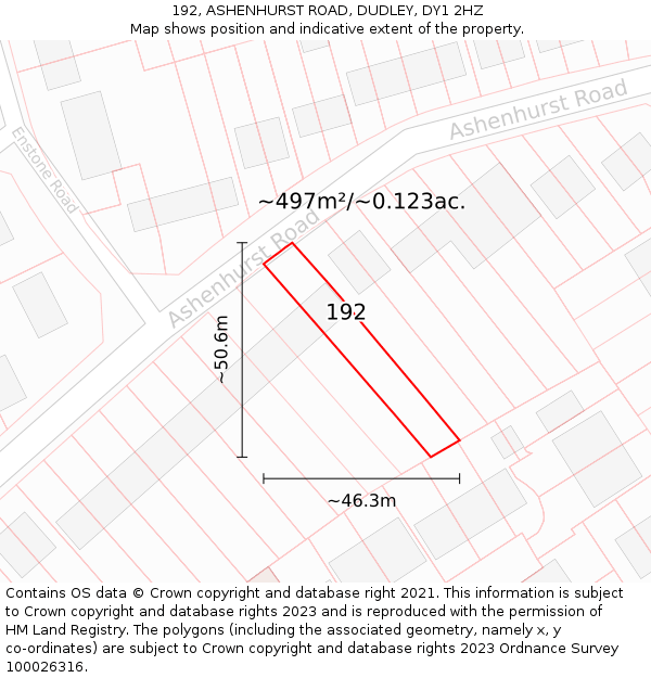 192, ASHENHURST ROAD, DUDLEY, DY1 2HZ: Plot and title map