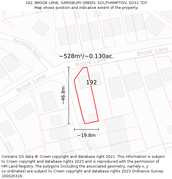 192, BROOK LANE, SARISBURY GREEN, SOUTHAMPTON, SO31 7DY: Plot and title map