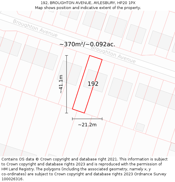 192, BROUGHTON AVENUE, AYLESBURY, HP20 1PX: Plot and title map