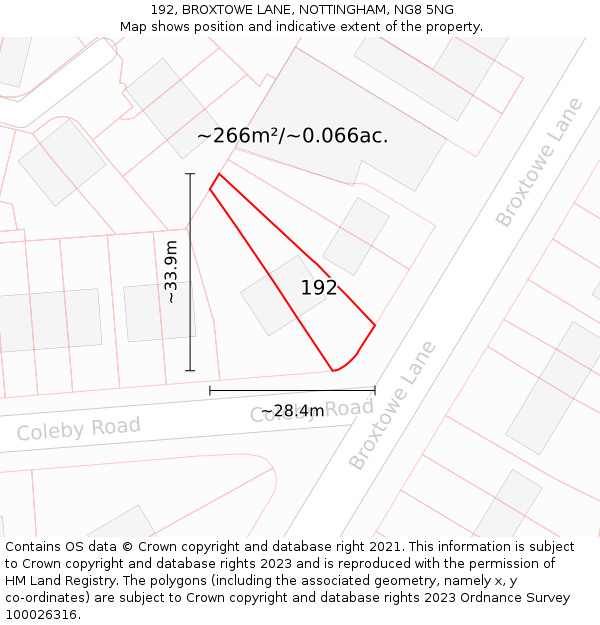 192, BROXTOWE LANE, NOTTINGHAM, NG8 5NG: Plot and title map