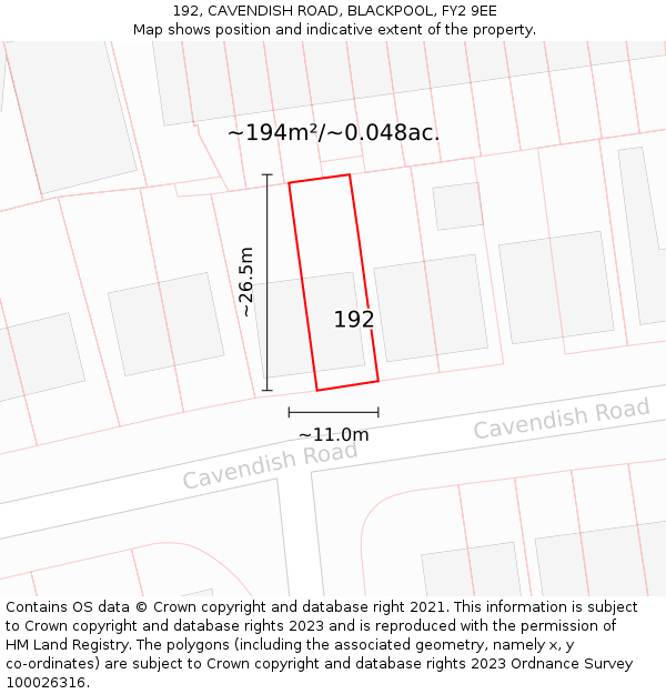 192, CAVENDISH ROAD, BLACKPOOL, FY2 9EE: Plot and title map