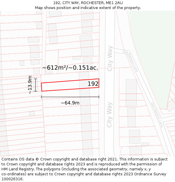 192, CITY WAY, ROCHESTER, ME1 2AU: Plot and title map