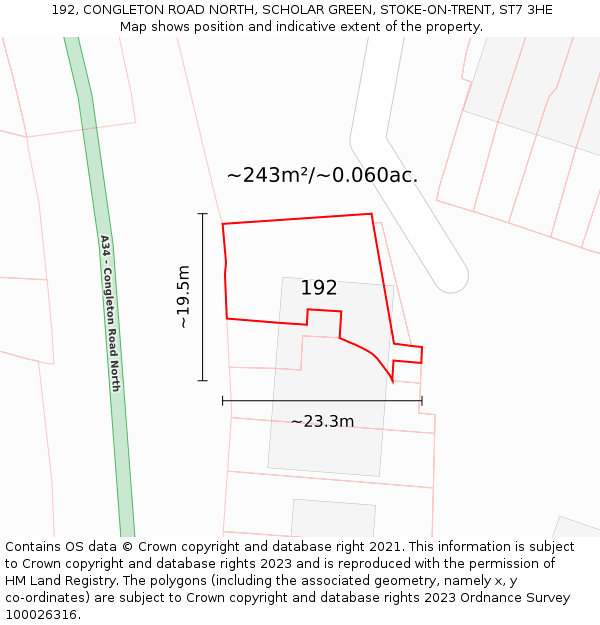 192, CONGLETON ROAD NORTH, SCHOLAR GREEN, STOKE-ON-TRENT, ST7 3HE: Plot and title map