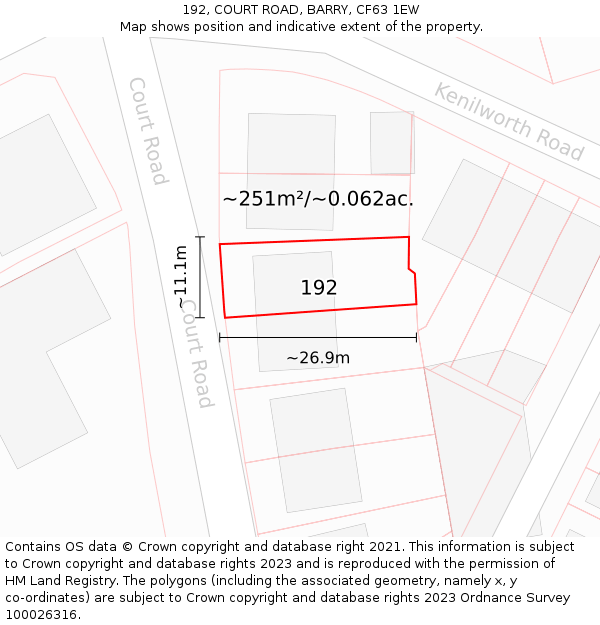 192, COURT ROAD, BARRY, CF63 1EW: Plot and title map