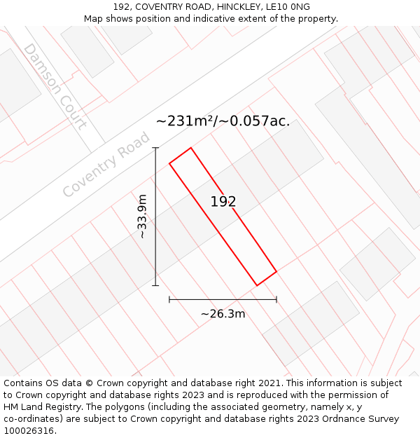 192, COVENTRY ROAD, HINCKLEY, LE10 0NG: Plot and title map