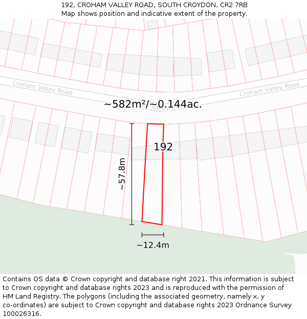 192, CROHAM VALLEY ROAD, SOUTH CROYDON, CR2 7RB: Plot and title map