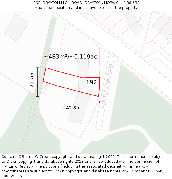 192, DRAYTON HIGH ROAD, DRAYTON, NORWICH, NR8 6BE: Plot and title map