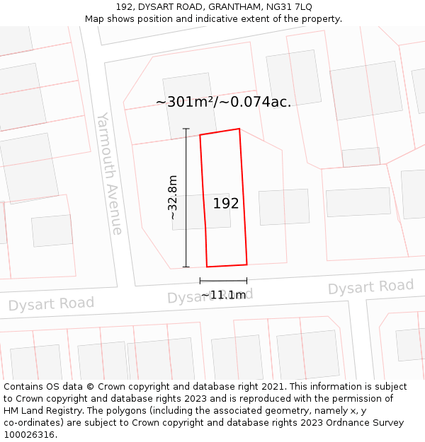 192, DYSART ROAD, GRANTHAM, NG31 7LQ: Plot and title map