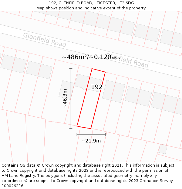 192, GLENFIELD ROAD, LEICESTER, LE3 6DG: Plot and title map