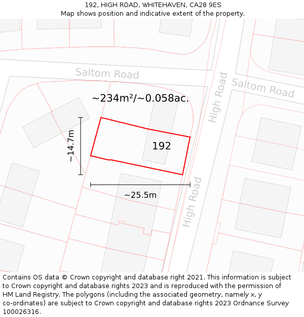 192, HIGH ROAD, WHITEHAVEN, CA28 9ES: Plot and title map