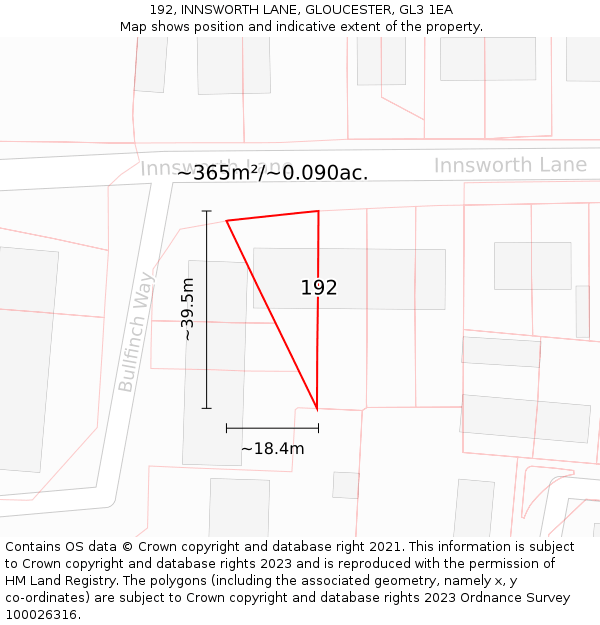 192, INNSWORTH LANE, GLOUCESTER, GL3 1EA: Plot and title map