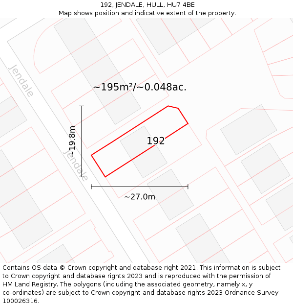 192, JENDALE, HULL, HU7 4BE: Plot and title map