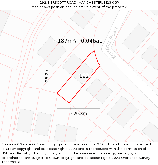 192, KERSCOTT ROAD, MANCHESTER, M23 0GP: Plot and title map